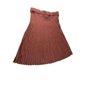 ROOLEE Ribbed Pleated Knit Midi Skirt Rust Orange M